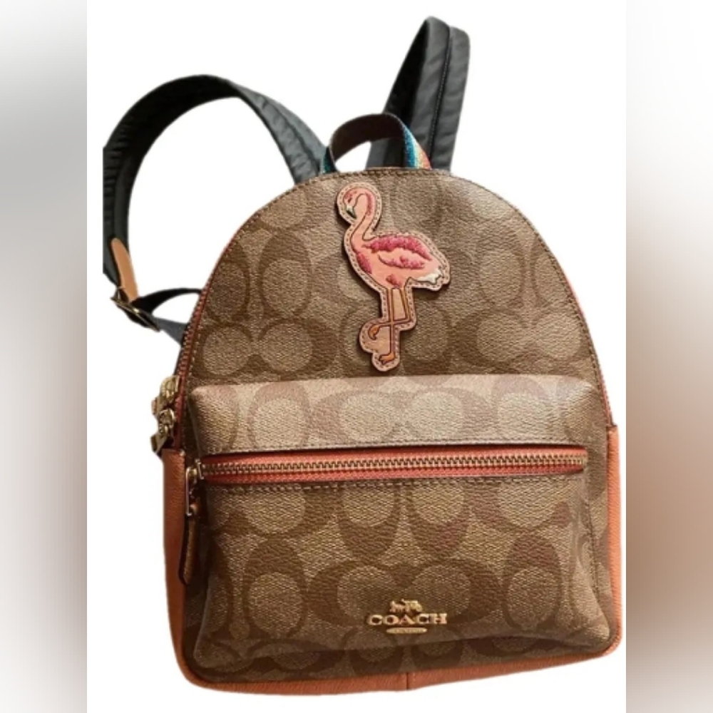 Coach Brown Backpack with Flamingo Patch